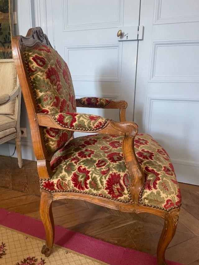 Fauteuil 18 &egrave;me &agrave; dossier plat en bois naturel d&#039;&eacute;poque Louis XV-photo-5