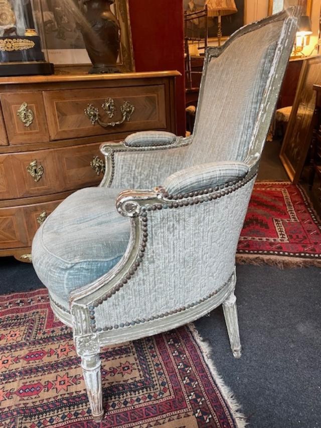 Bergère en bois laqué à coussin d'époque Louis XVI-photo-4