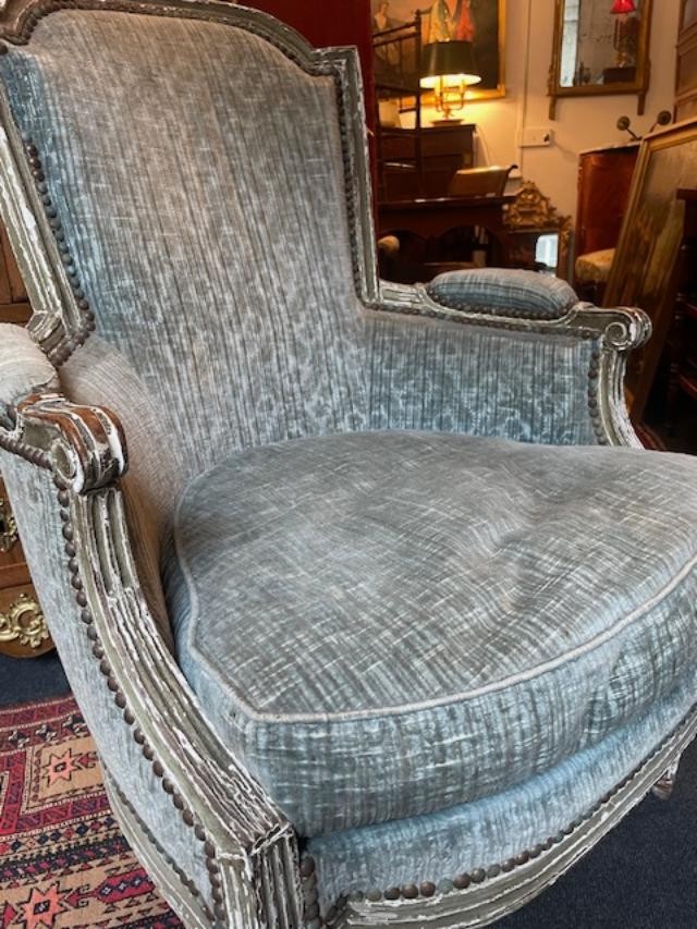 Bergère en bois laqué à coussin d'époque Louis XVI-photo-4