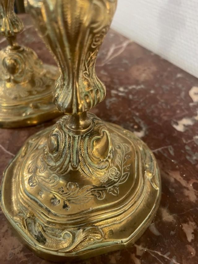 Pair Of Gilded And Chiseled Bronze Candlesticks-photo-1