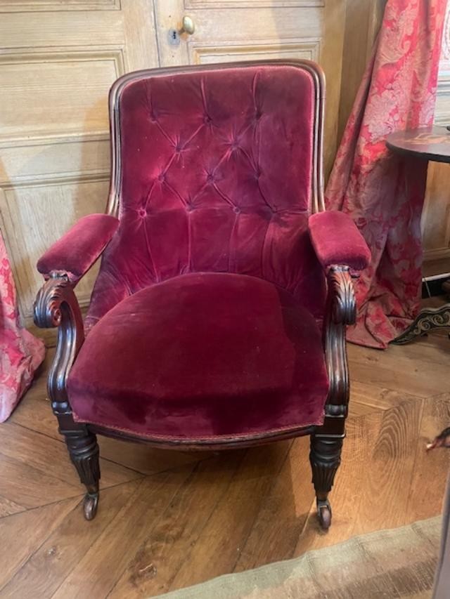 Confortable bergère à capitons en acajou d'époque 19 ème-photo-2