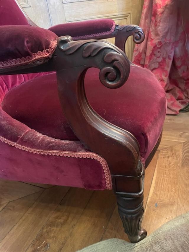 Confortable bergère à capitons en acajou d'époque 19 ème-photo-5