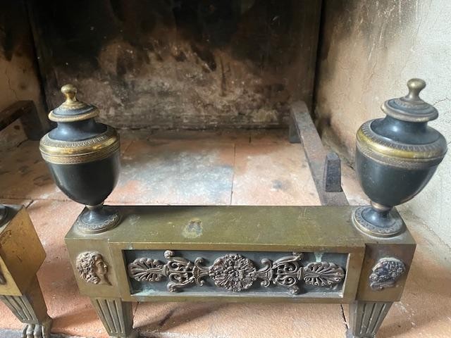Pair Of Empire Period Bronze Andirons With Two Patinas-photo-3