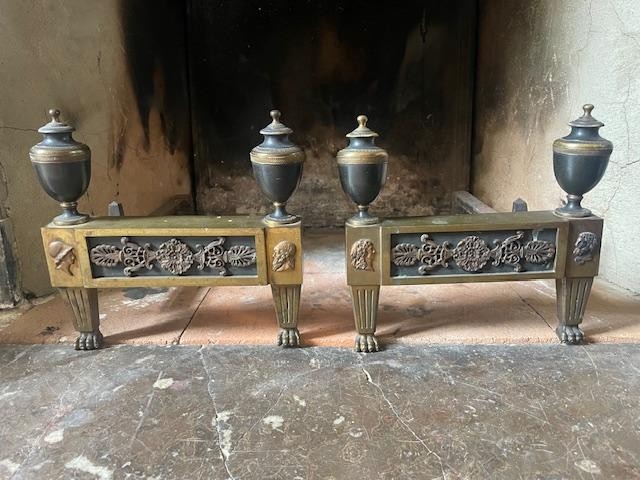 Pair Of Empire Period Bronze Andirons With Two Patinas