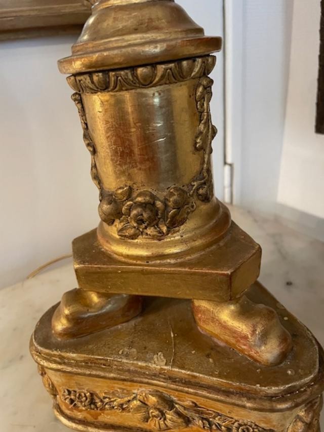 Important pied de lampe en bois doré d'époque empire-photo-2