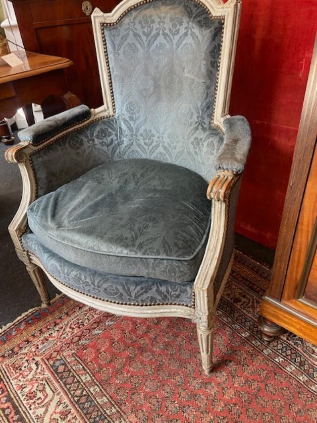 Louis XVI Period Lacquered Wooden Armchair With Cushions-photo-2
