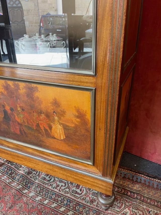 Display Case In Veneered Wood With Gallant Scenes In Martin Varnish In Louis XVI Style-photo-6