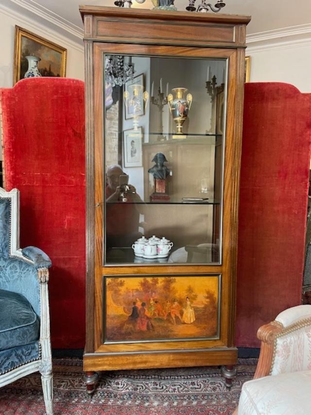Display Case In Veneered Wood With Gallant Scenes In Martin Varnish In Louis XVI Style