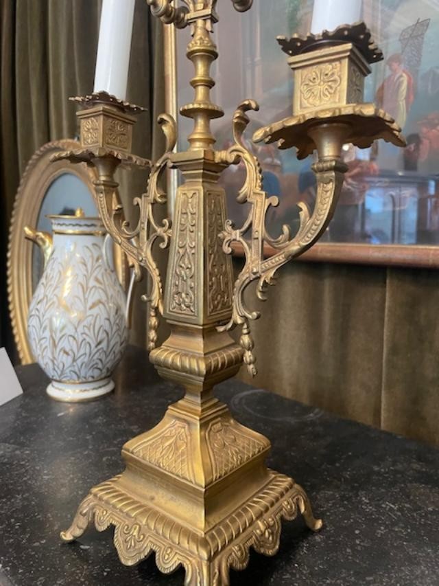 Pair Of 19th Century Gilt Bronze Candelabras-photo-3