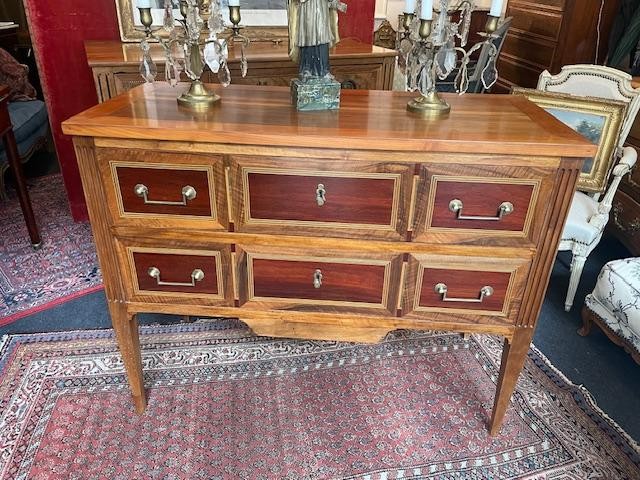 Commode sauteuse 18 ème en bois de placage , Epoque Louis XVI-photo-2