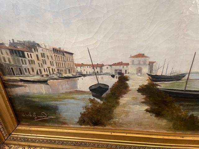 Ecole Française du 19 ème , huile sur toile figurant des canaux en provence-photo-4
