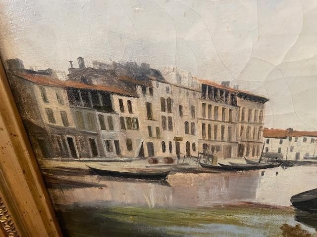 Ecole Française du 19 ème , huile sur toile figurant des canaux en provence-photo-1