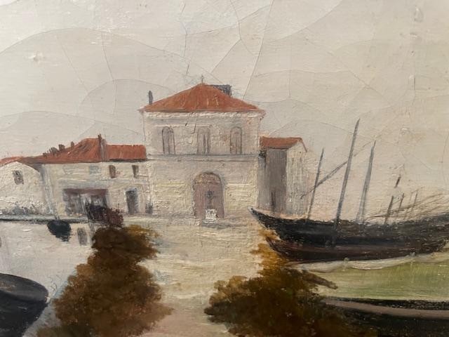 Ecole Française du 19 ème , huile sur toile figurant des canaux en provence-photo-3