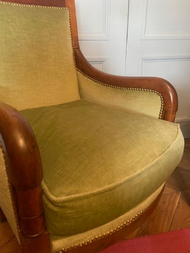 Large And Comfortable Pair Of Natural Wood Armchairs From The Empire Period-photo-4