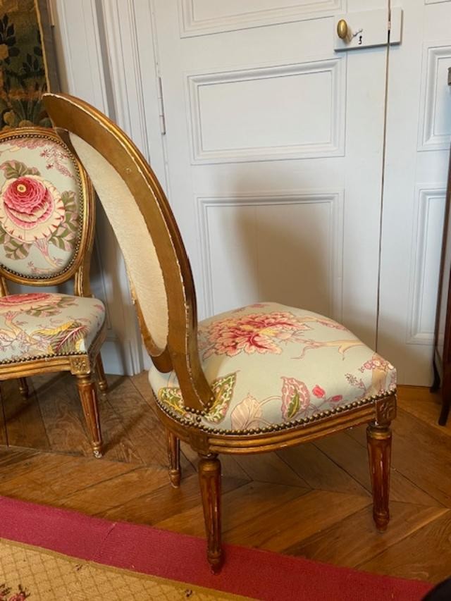 Pair Of Louis XVI Giltwood Lounge Chairs-photo-2