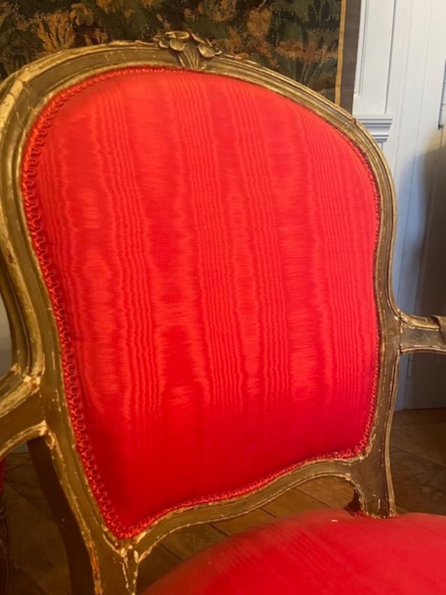Paire de fauteuils 18 ème en bois laqué d'époque Louis XV-photo-5