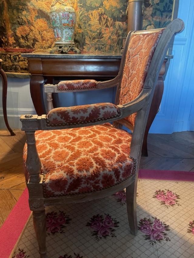 Pair Of Directoire Period Armchairs In Cream Lacquered Wood-photo-4
