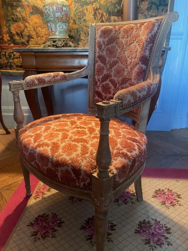Pair Of Directoire Period Armchairs In Cream Lacquered Wood-photo-1