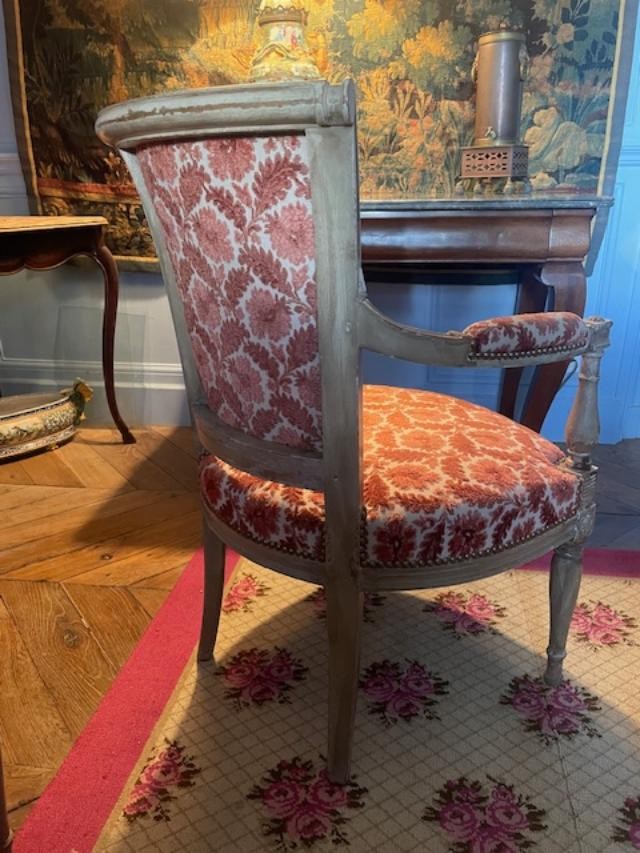 Pair Of Directoire Period Armchairs In Cream Lacquered Wood-photo-2