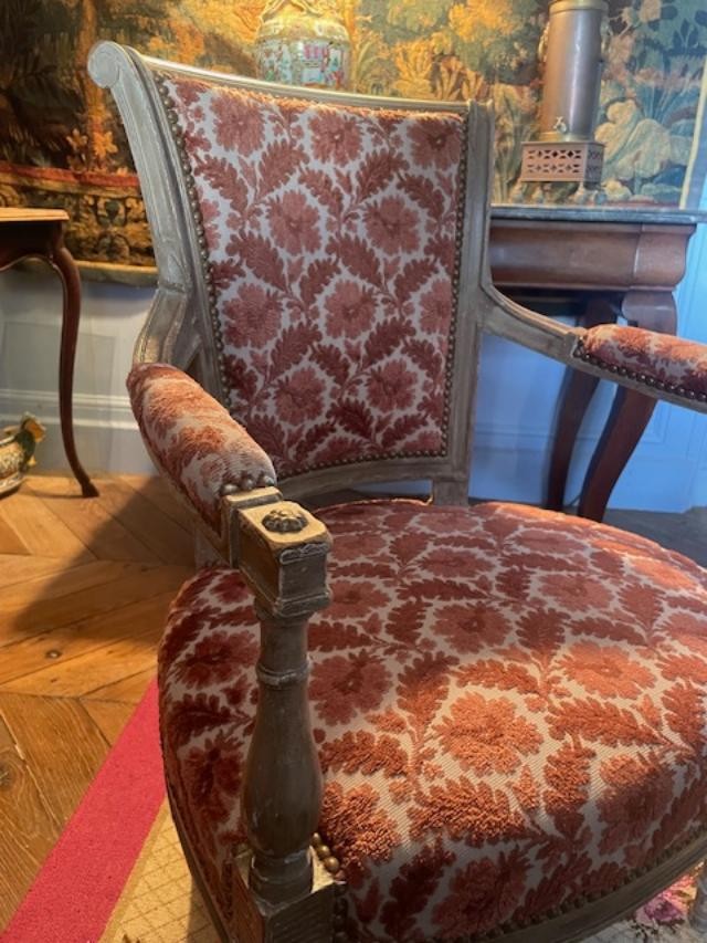 Pair Of Directoire Period Armchairs In Cream Lacquered Wood-photo-3