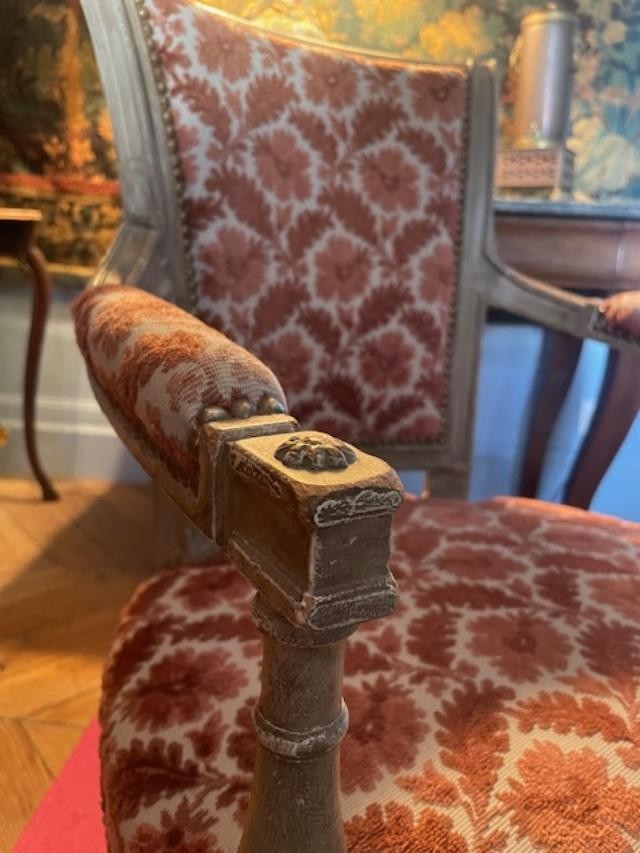 Pair Of Directoire Period Armchairs In Cream Lacquered Wood-photo-4