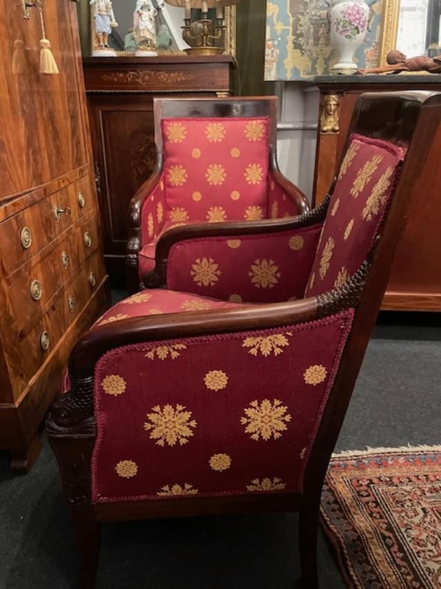 Large paire de bergères aux dauphins d'époque empire-photo-4