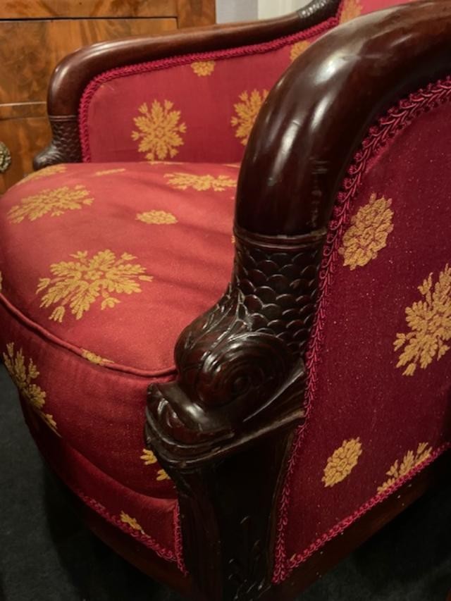 Large paire de bergères aux dauphins d'époque empire-photo-2