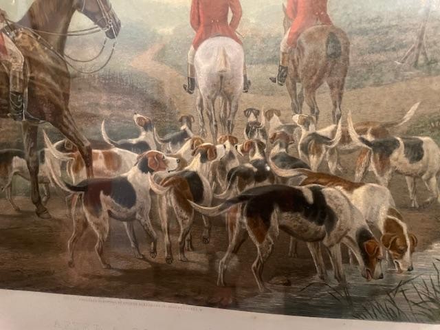 Importante école anglaise , estampe en couleurs figurant une scène de chasse-photo-3