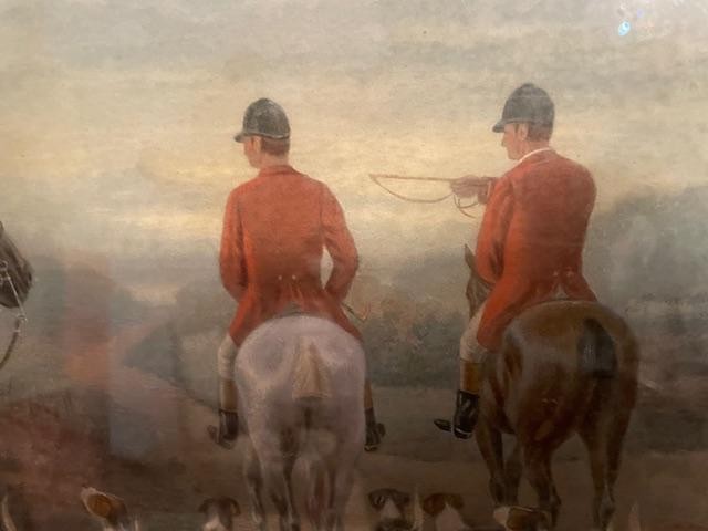 Importante école anglaise , estampe en couleurs figurant une scène de chasse-photo-4