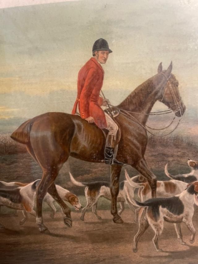 Importante école anglaise , estampe en couleurs figurant une scène de chasse-photo-1