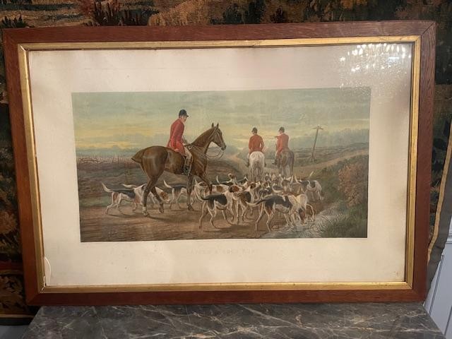 Importante école anglaise , estampe en couleurs figurant une scène de chasse