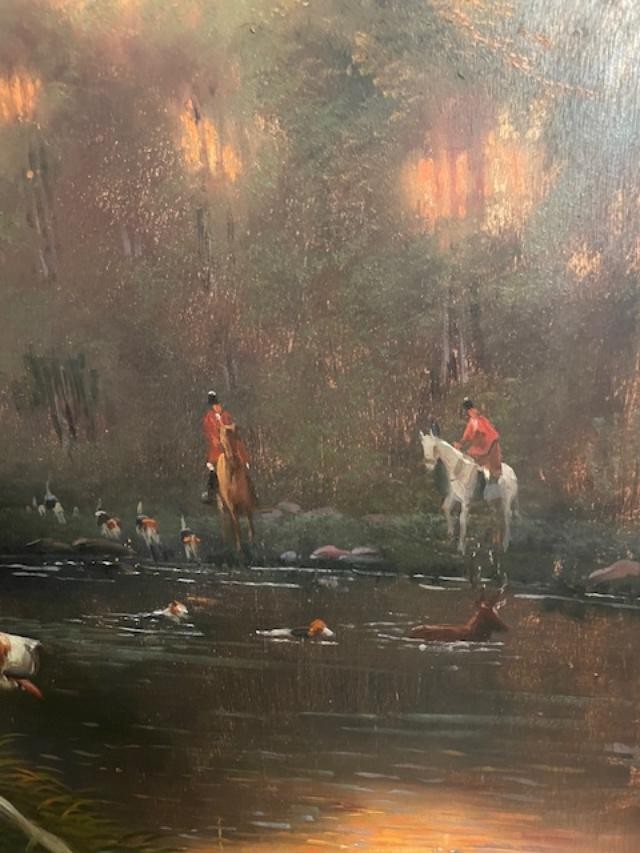 Oil On Panel Depicting A Hunting Party-photo-4
