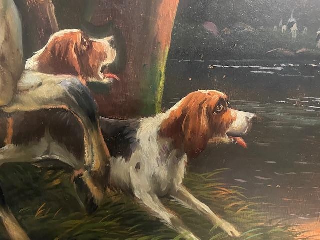 Oil On Panel Depicting A Hunting Party-photo-1