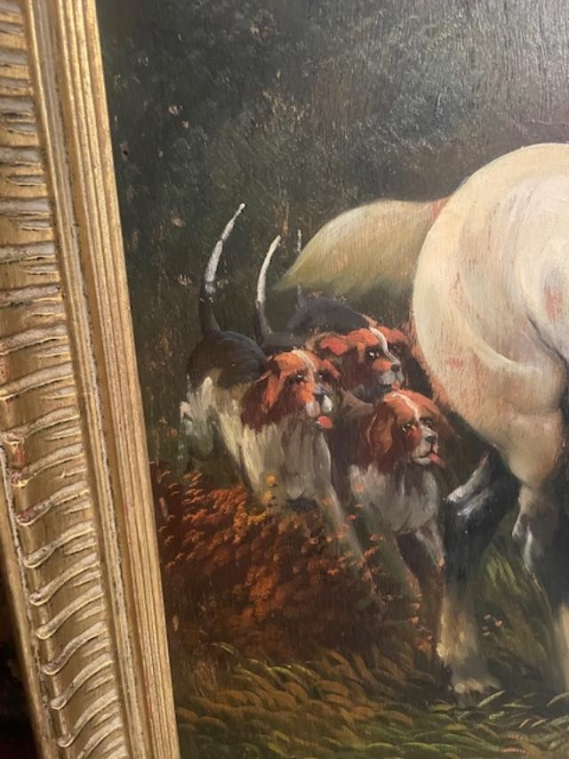 Oil On Panel Depicting A Hunting Party-photo-2