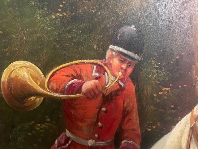 Oil On Panel Depicting A Hunting Party-photo-3