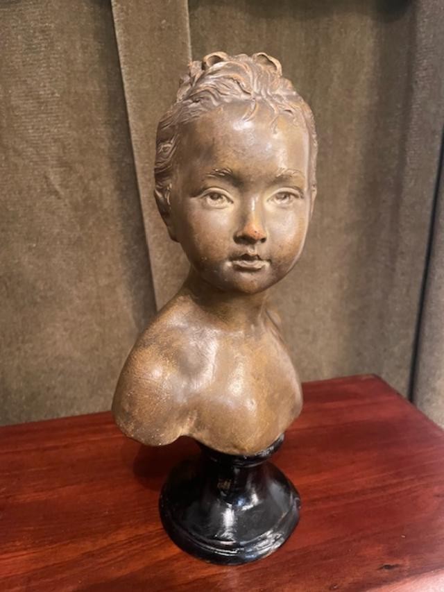 Buste de jeune fille de Houdon en terre cuite-photo-2