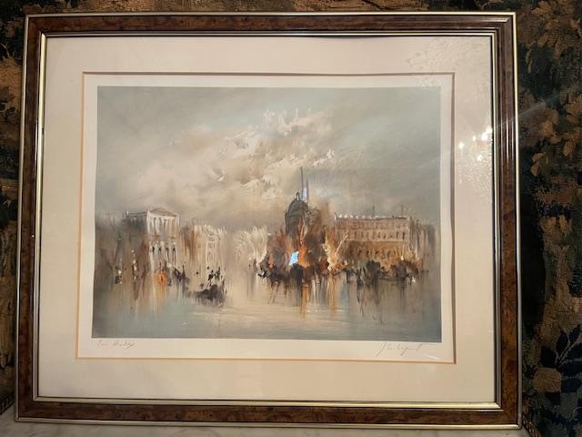 Large Lithograph "fire In Venice" By Jean-michel Noquet