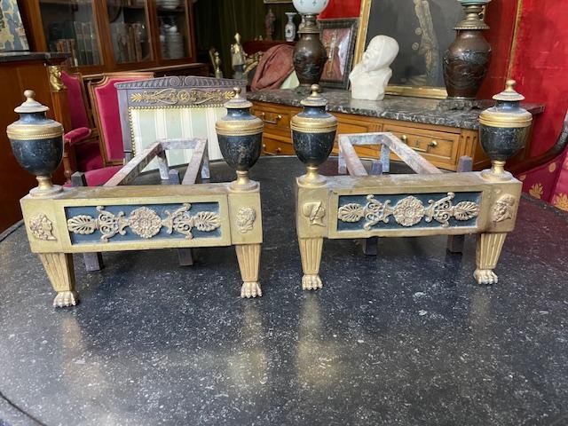 Pair Of Directoire Period Gilt Bronze Andirons