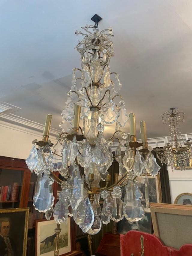 Important lustre cage en bronze et cristal-photo-2