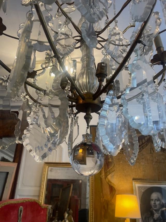 Important lustre cage en bronze et cristal-photo-3