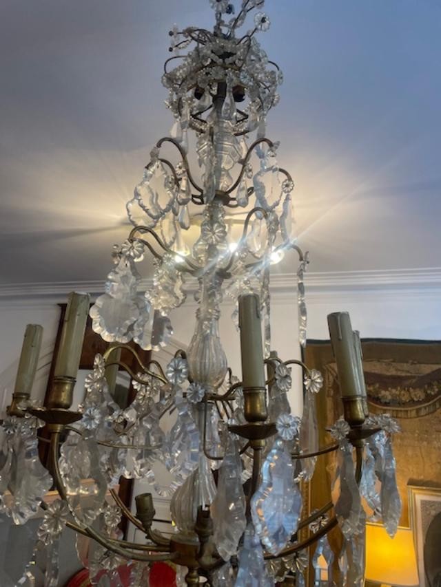 Important lustre cage en bronze et cristal-photo-4