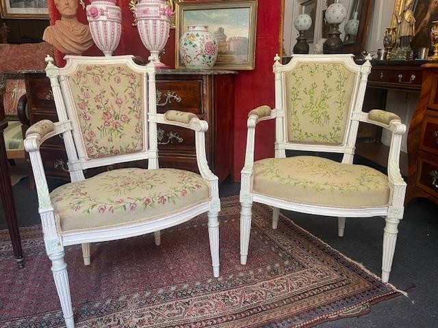 Pair Of 18th-century Louis XVI Period Armchairs With Detached Columns