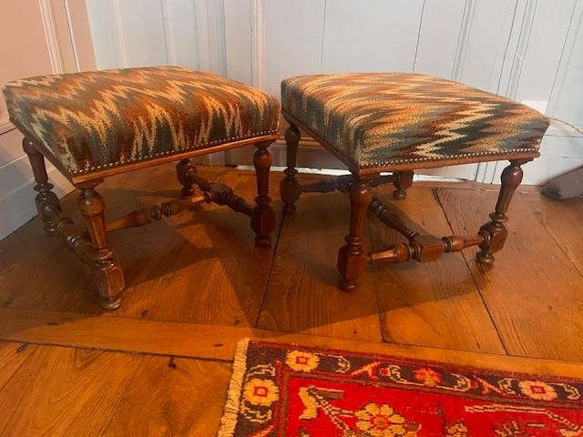 Pair Of Louis XIV Style Walnut Stools