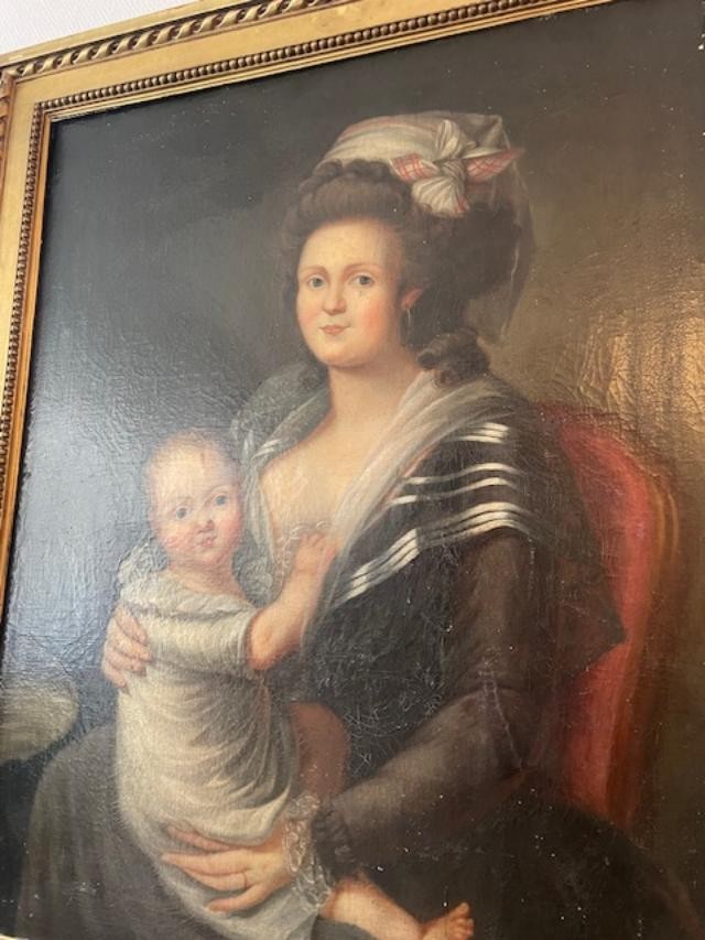 Grand portrait d'une m&egrave;re et son enfant du 18 &egrave;me , fin de l'&eacute;poque Louis XVI-photo-2
