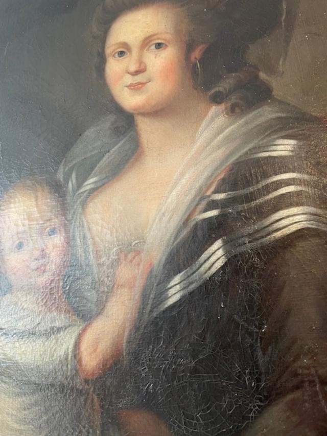 Grand portrait d'une m&egrave;re et son enfant du 18 &egrave;me , fin de l'&eacute;poque Louis XVI-photo-2