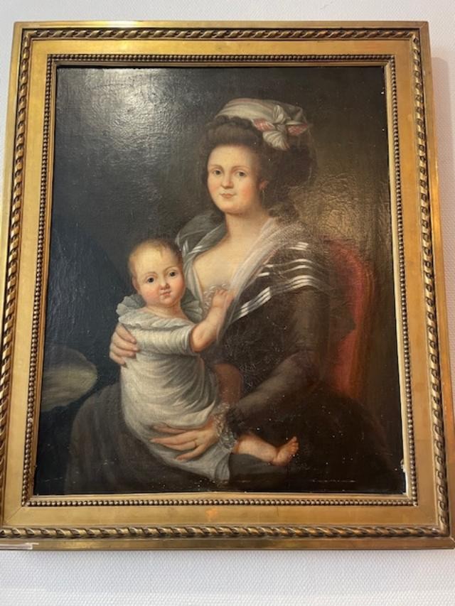 Grand portrait d'une m&egrave;re et son enfant du 18 &egrave;me , fin de l'&eacute;poque Louis XVI