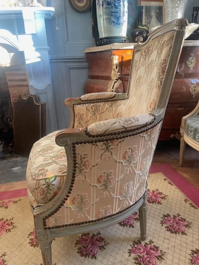 Bergère 18 ème en bois laqué d'époque Louis XVI-photo-4