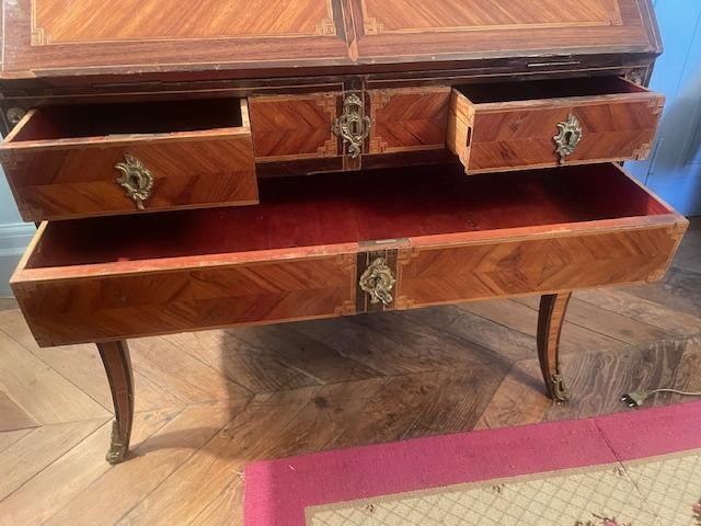 Bureau de pente 18 ème en bois de placage d'époque Louis XV-photo-3