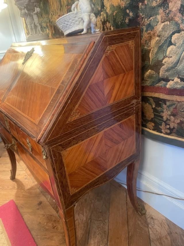 Bureau de pente 18 ème en bois de placage d'époque Louis XV-photo-4