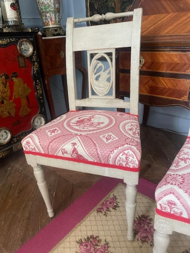 Pair Of Grey Lacquered Wood Directoire Chairs-photo-2